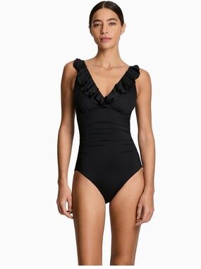 NWOT Lauren Ralph Lauren Women Ruffle Surplice Underwire OnePiece Swimsuit Sz 16